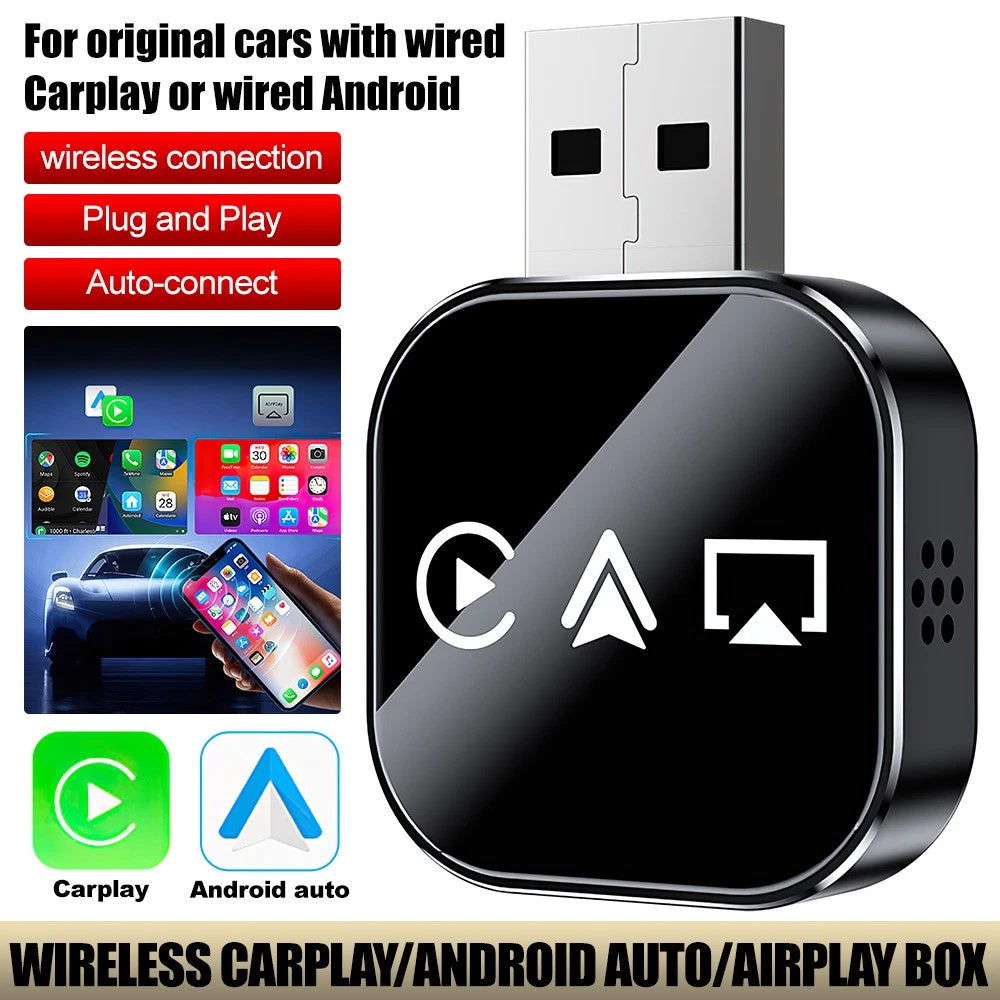3-in-1 Wireless CarPlay & Android Auto Adapter - iOS Mirror, USB Plug & Play