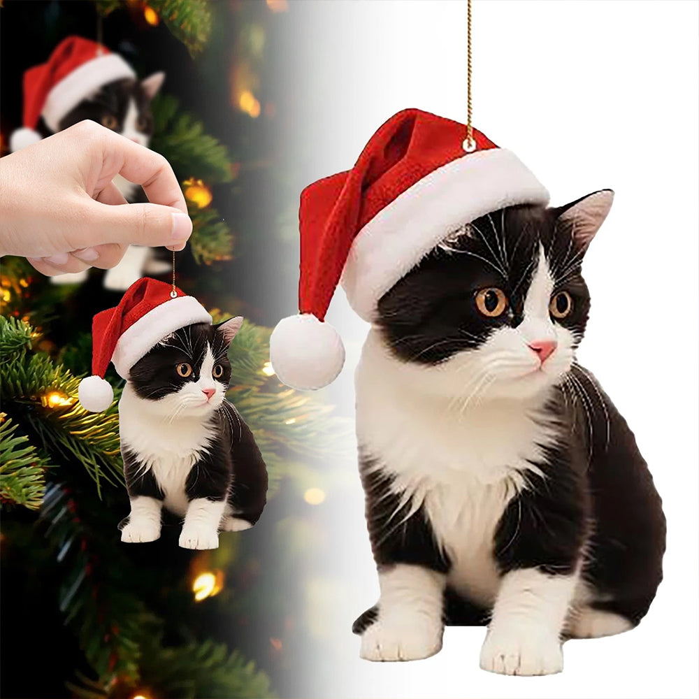 5Pcs Cute Cat Christmas Ornaments, 2D Acrylic Hanging Decor for Cat Lovers Tree