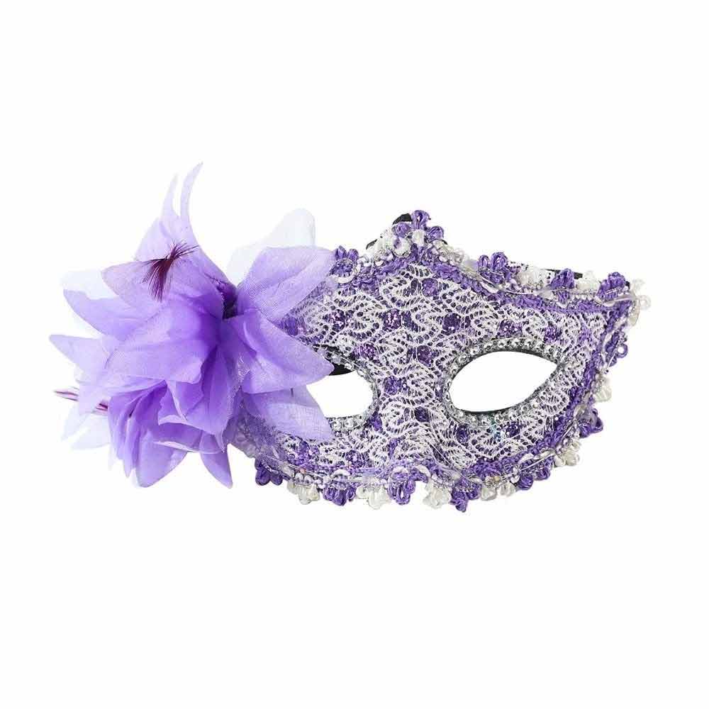 2X Random LED Masquerade Mask – Lace Venetian Light Up Mask with Side Flower for Women