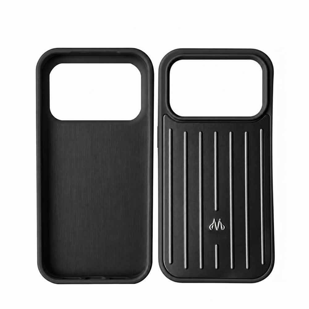 Aluminum-Look iPhone 18 Pro Case – Black Grooved Back Cover with Grip