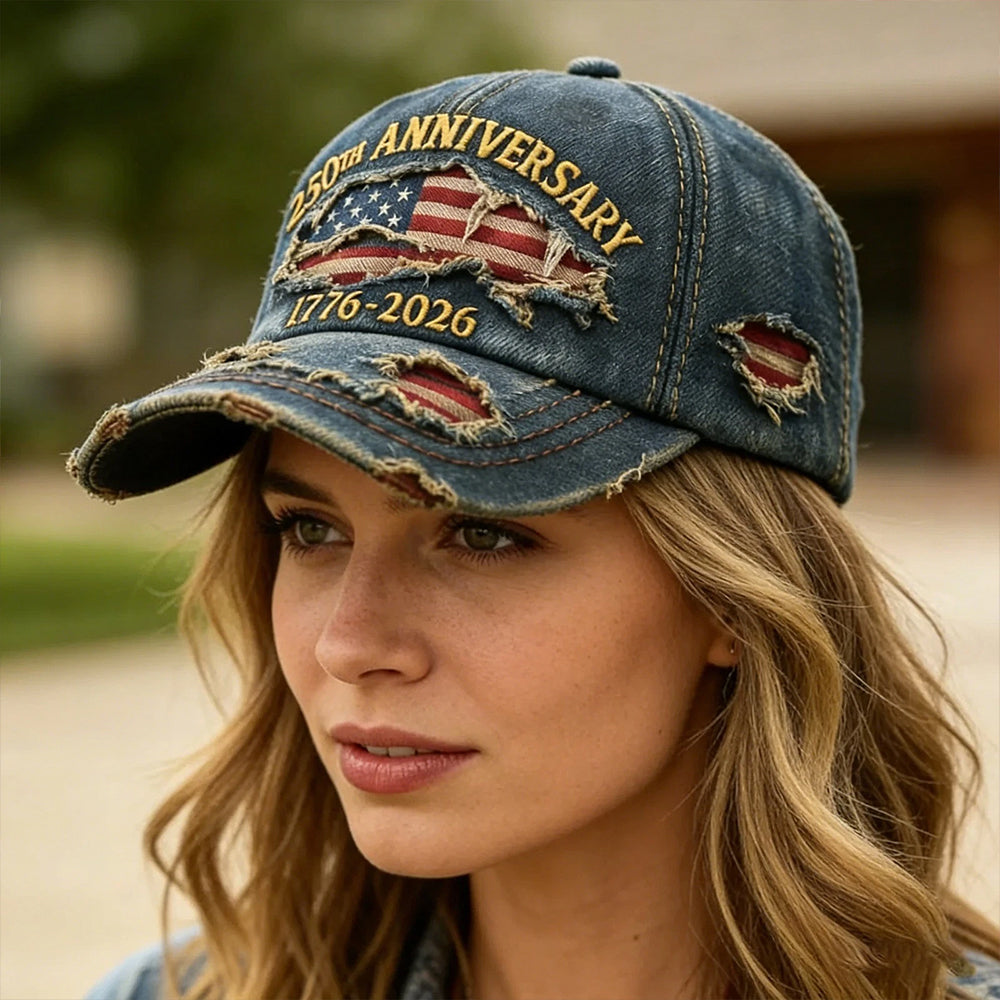 250th US Anniversary Denim Hat - 1776-2026 Patriotic Printed Baseball Cap