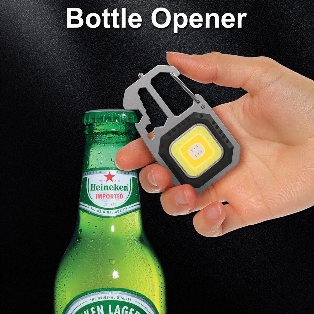 1x USB Rechargeable LED COB Work Light - Mini Keychain Torch with Magnet & 7 Modes
