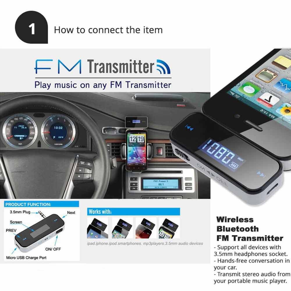 3.5mm Car Wireless MP3 FM Transmitter Handsfree Radio For Mobile phone universal