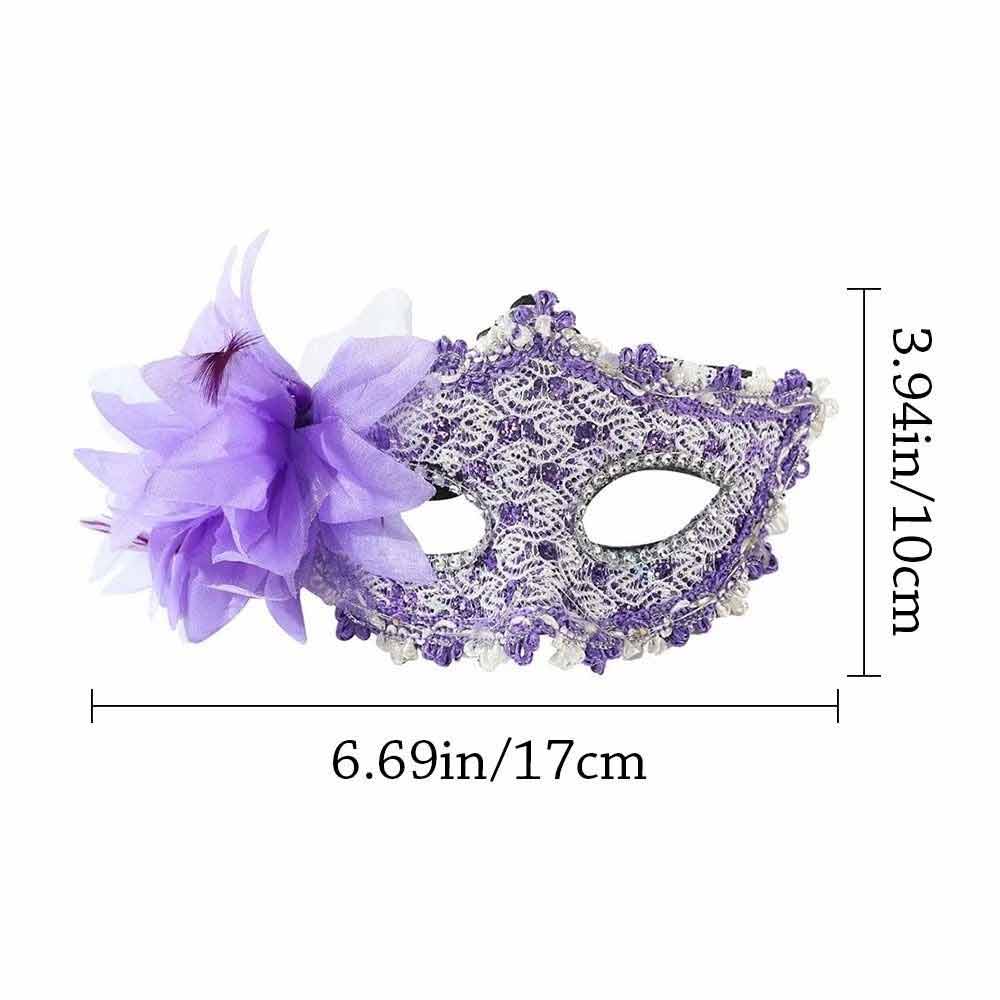 2X Random LED Masquerade Mask – Lace Venetian Light Up Mask with Side Flower for Women