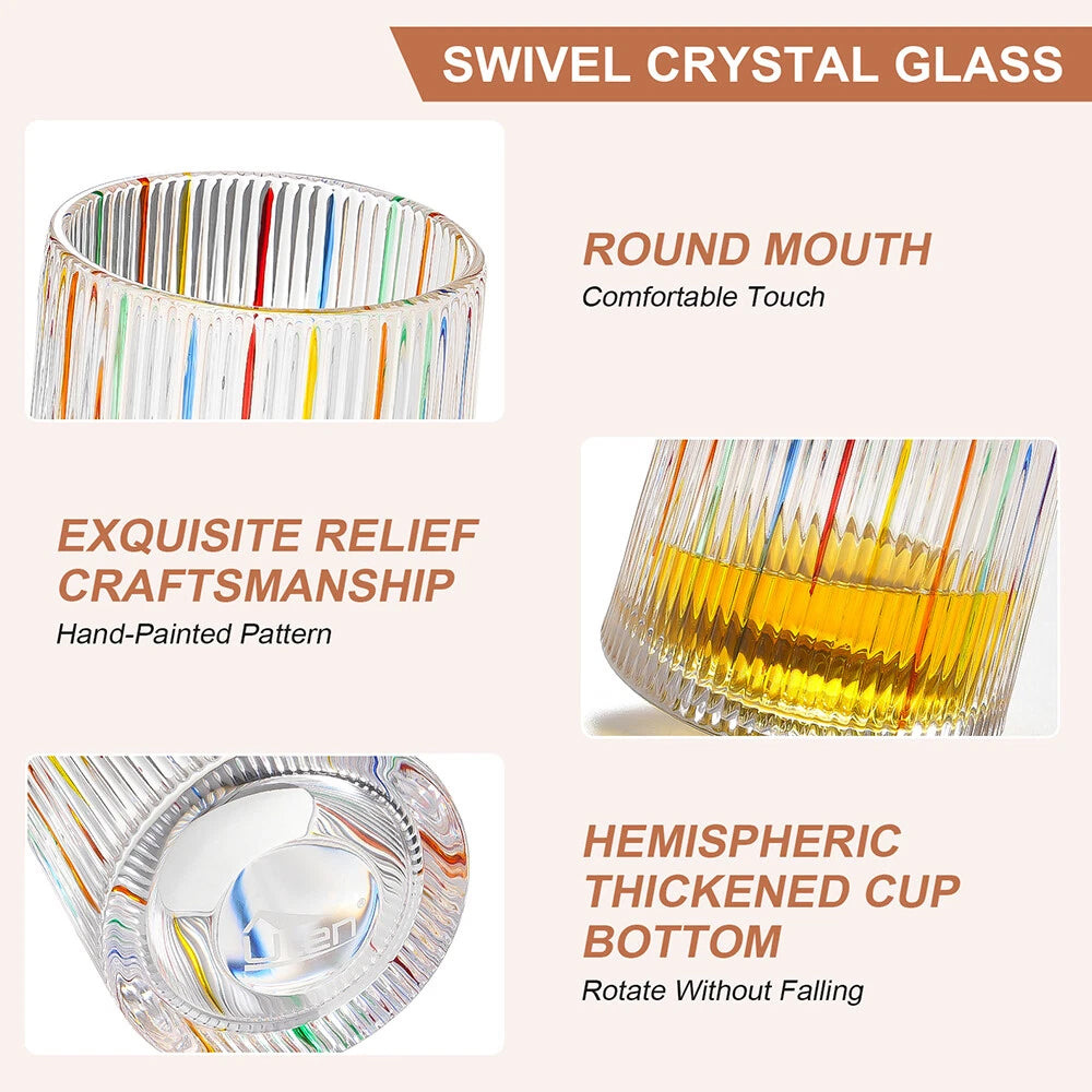 Crystal Whiskey Glass Set - Colored Snowflake Glass Holder Gift for Bourbon & Cocktail