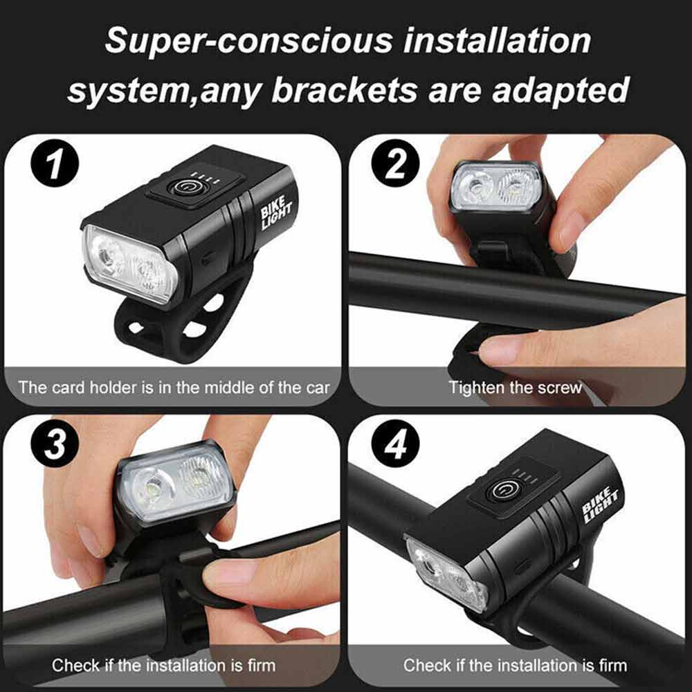 Rechargeable Bicycle Head Torch Front&Tail Kit Super Bright LED Mountain Bike Light