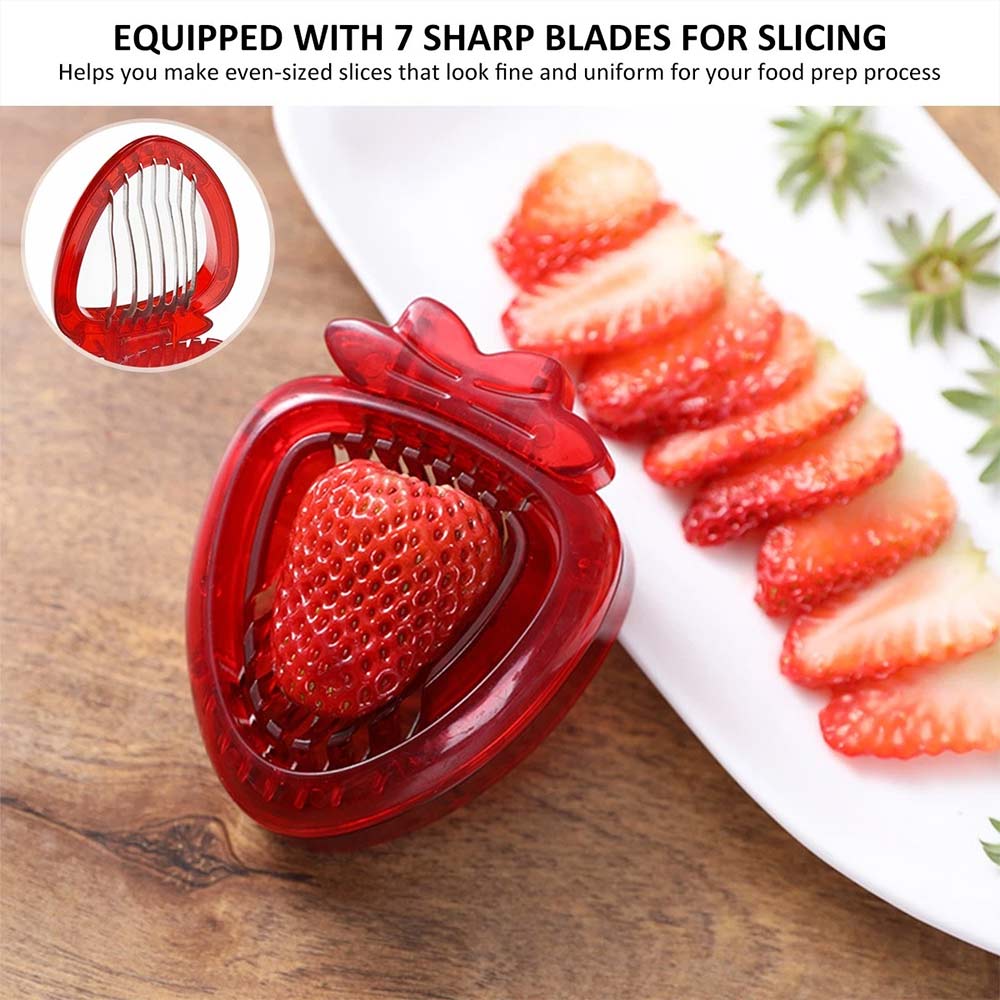Stainless Steel Strawberry Slicer - Fruit Cutter with 7 Blades for Even Slicing