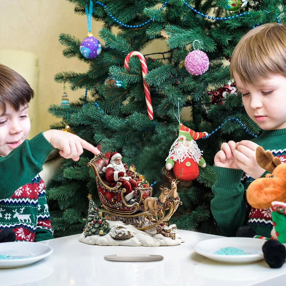 2D Santa Claus & Reindeer Sleigh Acrylic Tabletop Decor - 25x25cm Festive Stand Ornament