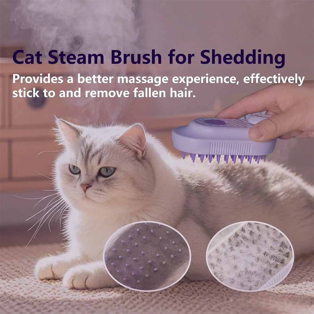 3-in-1 Pet Steam Brush – Rechargeable Dog & Cat Hair Brush with Steam Spray