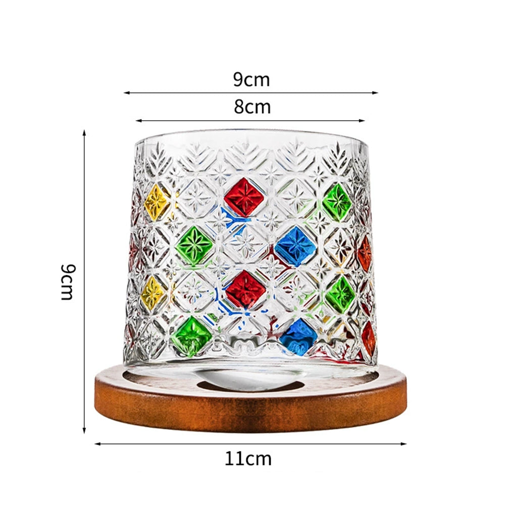 Crystal Whiskey Glass Set - Colored Snowflake Glass Holder Gift for Bourbon & Cocktail