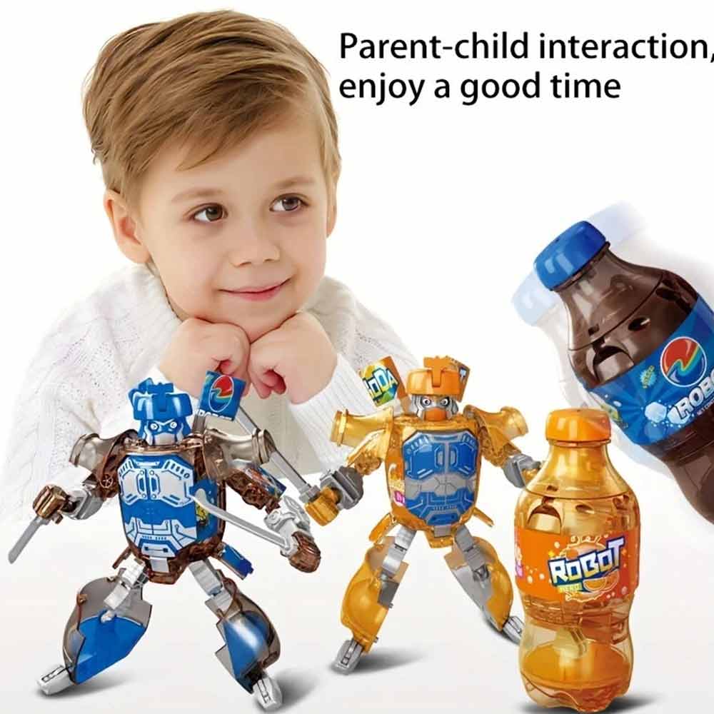 Cola Bottle Robot Action Figure – Transformable Blue Can to Poseable Robot Toy