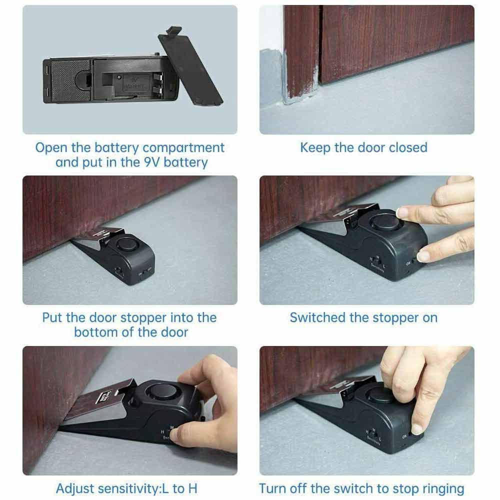 Home Security Wedge Door Stop Alarm System Device Intruder Alert Detection