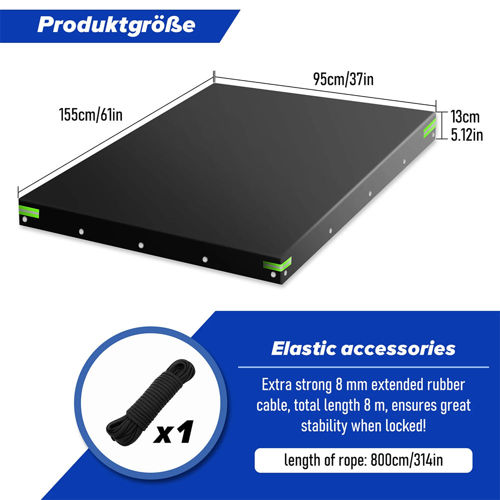 Black Trailer Cover with Bungee Cord 214*122*13cm - Heavy Duty Waterproof Tie Down 420D