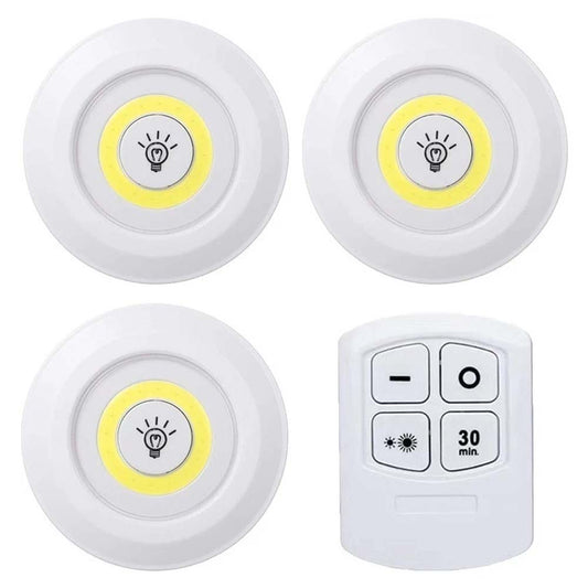 3PCS Remote LED Push Lights - Dimmable Under Cabinet Lights with Timer
