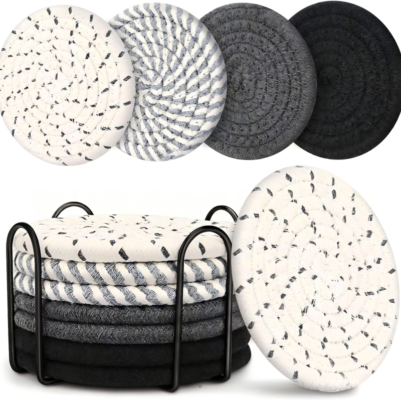 8-Piece Cup Coaster Set – Non-Woven Heat Resistant Mat with Non-Slip Iron Frame