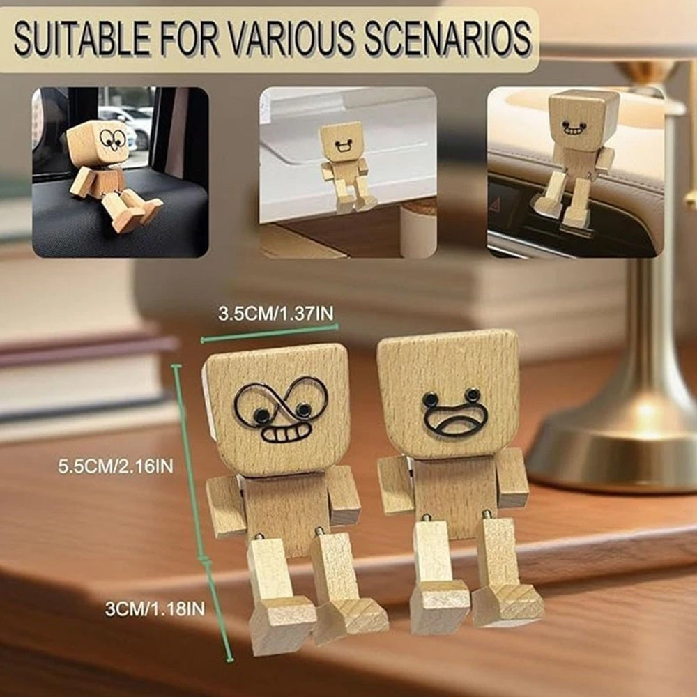 Magnetic Expression Shaking Wooden Man - 12 Fun Face Car Dashboard Decor