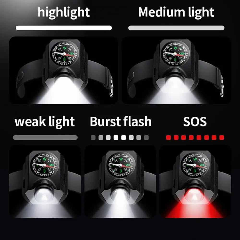 2in1 Wrist Light Mini Camping Compass Outdoor LED Running Light USB Rechargeable
