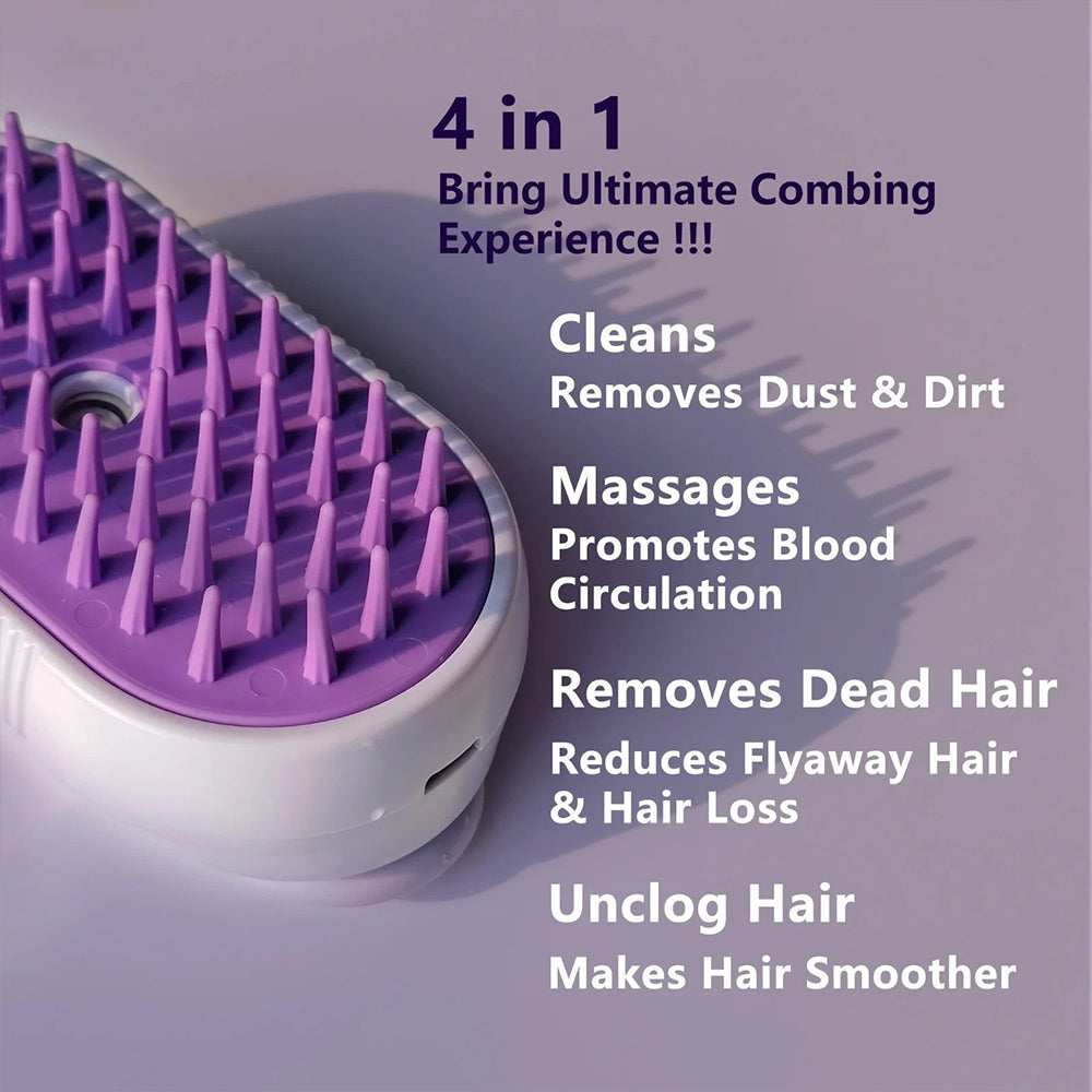 3-in-1 Pet Steam Brush – Rechargeable Dog & Cat Hair Brush with Steam Spray
