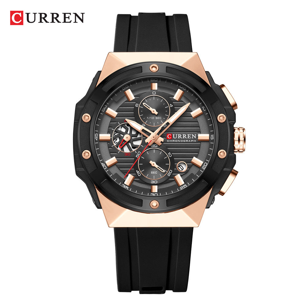 Sport Chronograph Watch for Men – Multifunction Quartz with Silicone Band