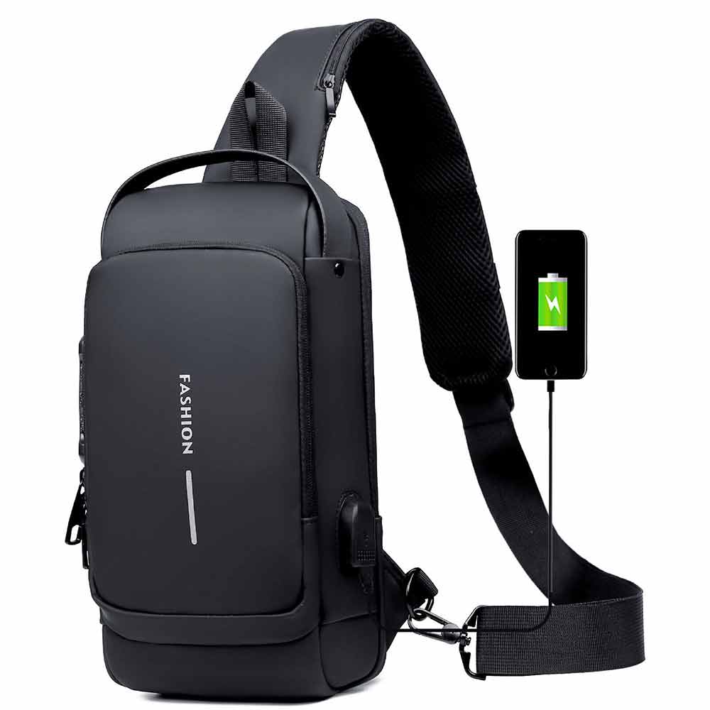 Men Sling Crossbody Bag Anti-theft Chest Shoulder Messenger Backpack USB Port