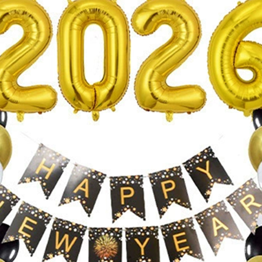 Large Happy New Year 2026 Balloons Set 2026 New Year's Eve Balloon Decorations