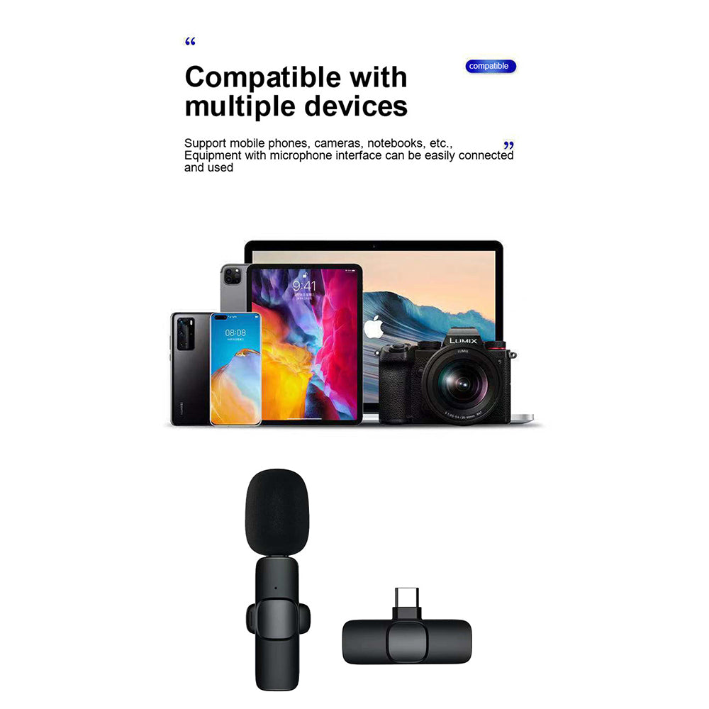 Wireless Lavalier Microphone Mini Mic For Android iPhone ipad Vlog Live Stream