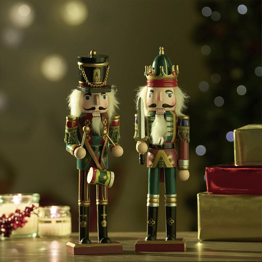 Wooden Nutcracker Soldier Figurines | Traditional Christmas Tabletop Decor with Festive Design