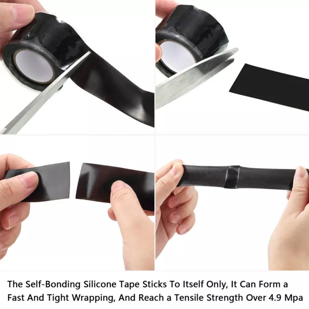 3Meter Self Fusing Silicone Tape Black Waterproof Non Adhesive Removable Seal