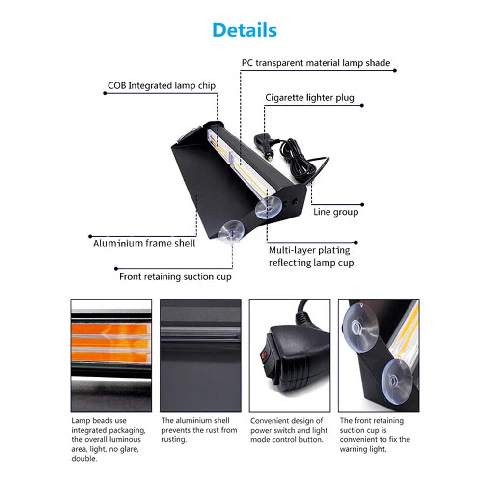 LED Warning Strobe Light Bar - 12V-24V Amber Flashing Roof Beacon for Recovery