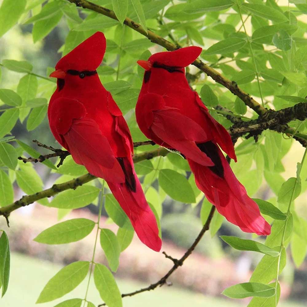 12PCS Realistic Bird Decor, Feathered Red Cardinal Ornaments with Clip - for Christmas Tree, Wreath, Home & Garden