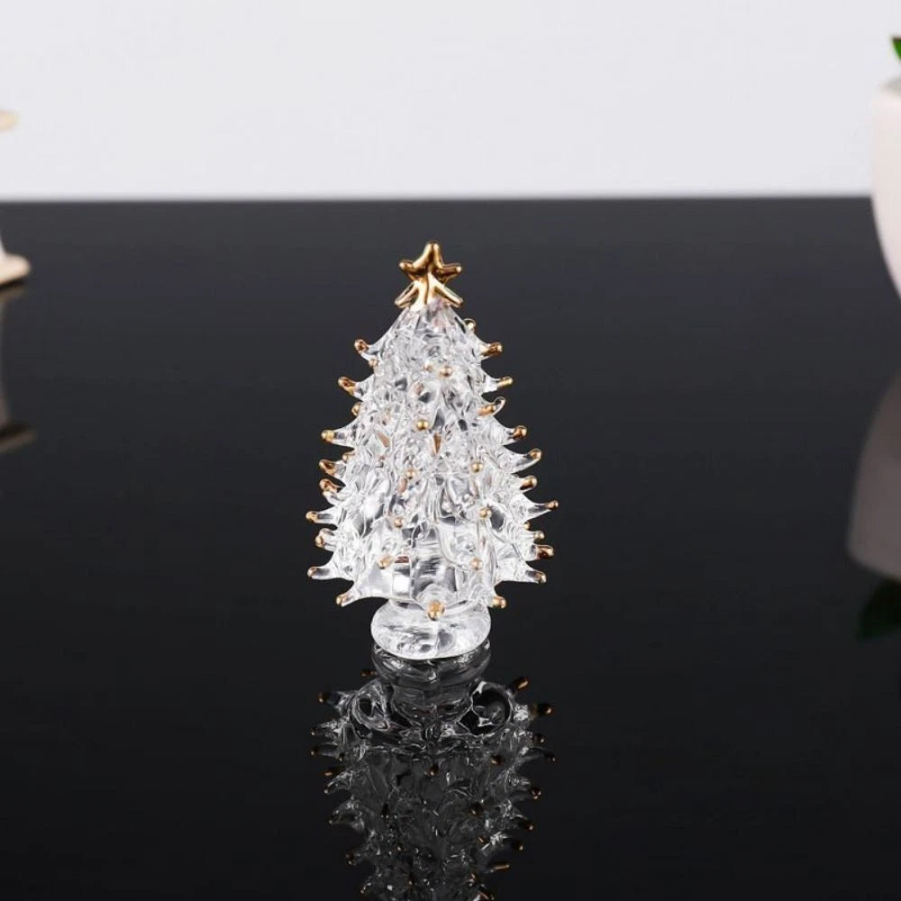 Elegant Crystal Tree Figurine with Display Cover 3D Glass Christmas Tree for Desk Decor & Gift