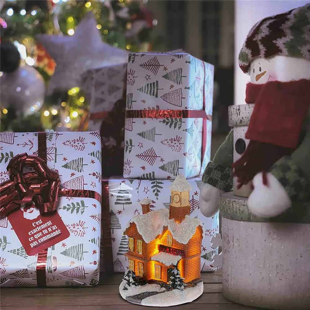 Resin Small House Christmas Decoration Micro Landscape LED Resin House Xmas Gift