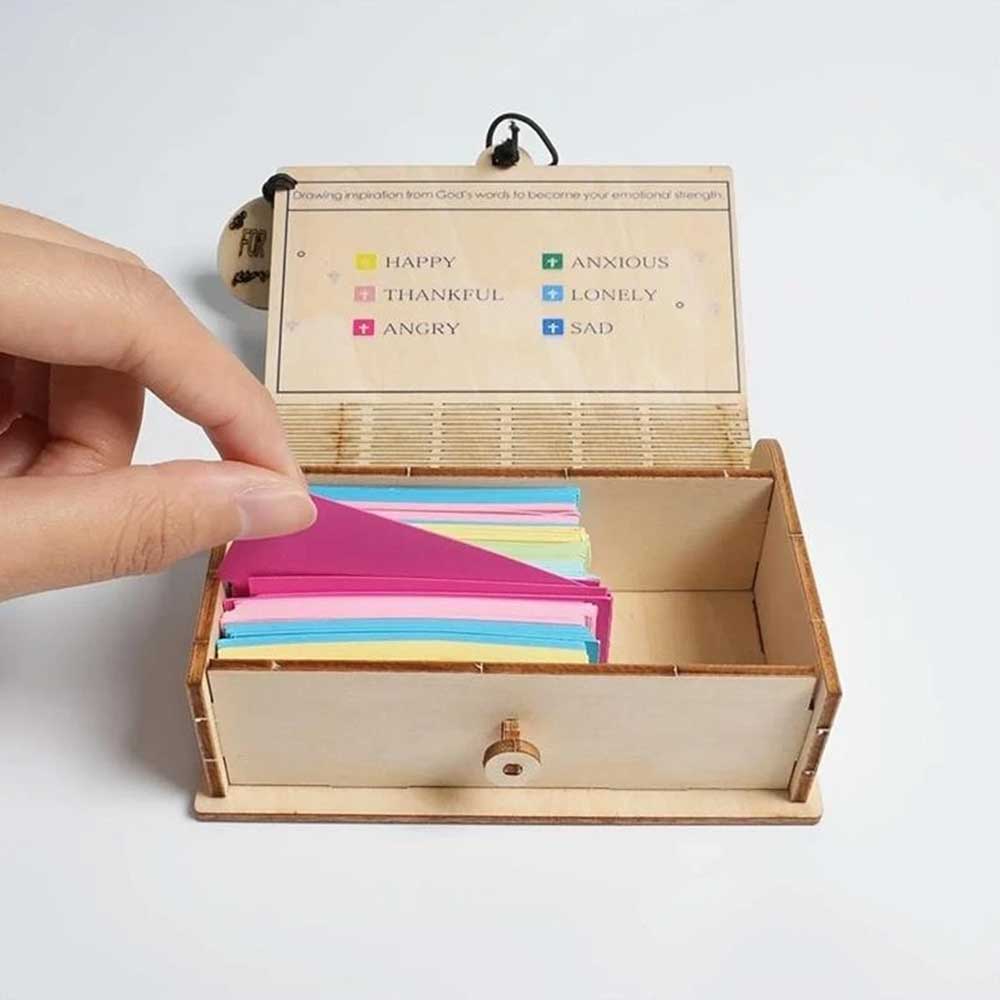 Handcrafted Wooden Scripture Box with 150 Daily Bible Verse Cards - Themed Color-Coded Encouragement Set