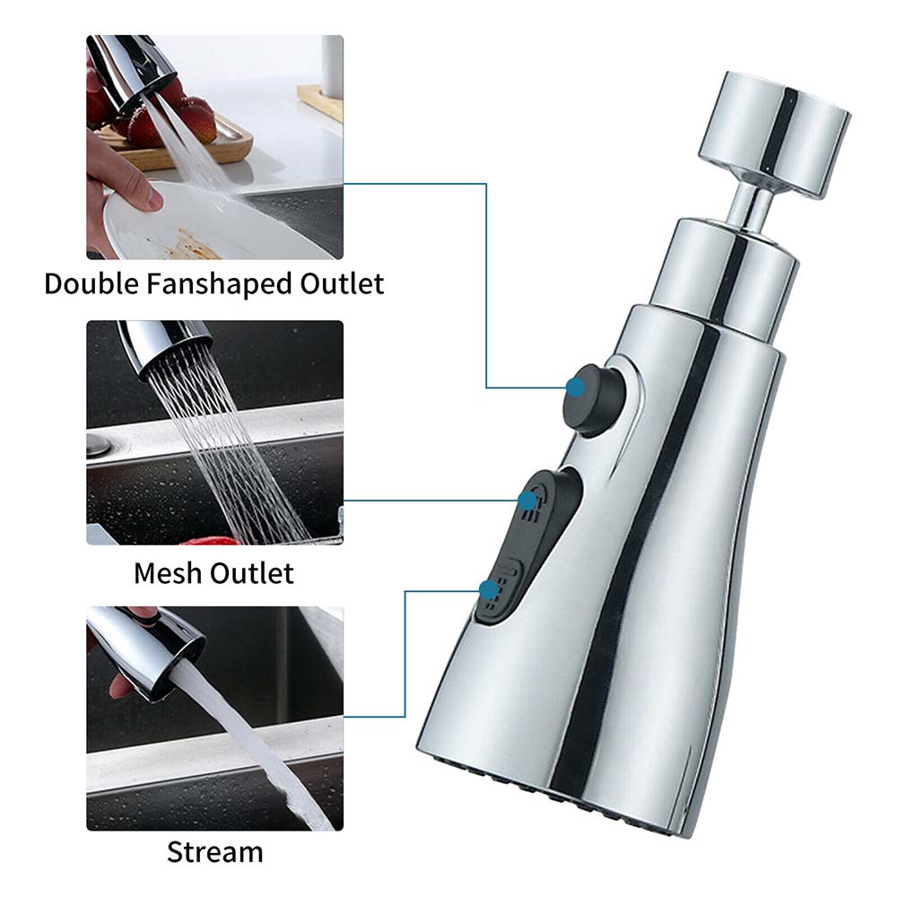360° Kitchen Sink Faucet Sprayer Head Swivel Extender Nozzle Replacement 3Levels