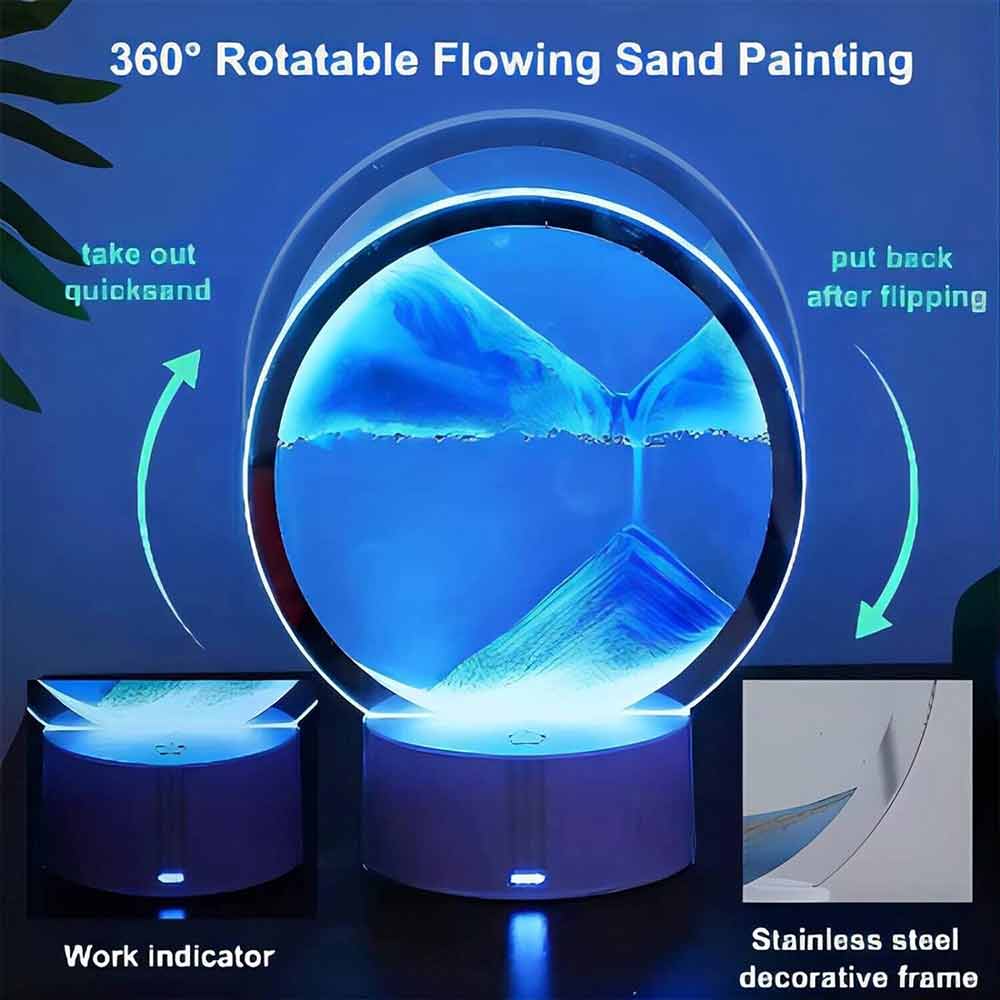LED Quicksand Lamp – 3D Moving Sand Picture Table Lamp, 16 Color Hourglass
