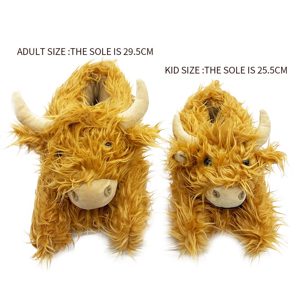 Highland Cow Slippers for Women - Novelty Fluffy Plush Warm Animal Slippers