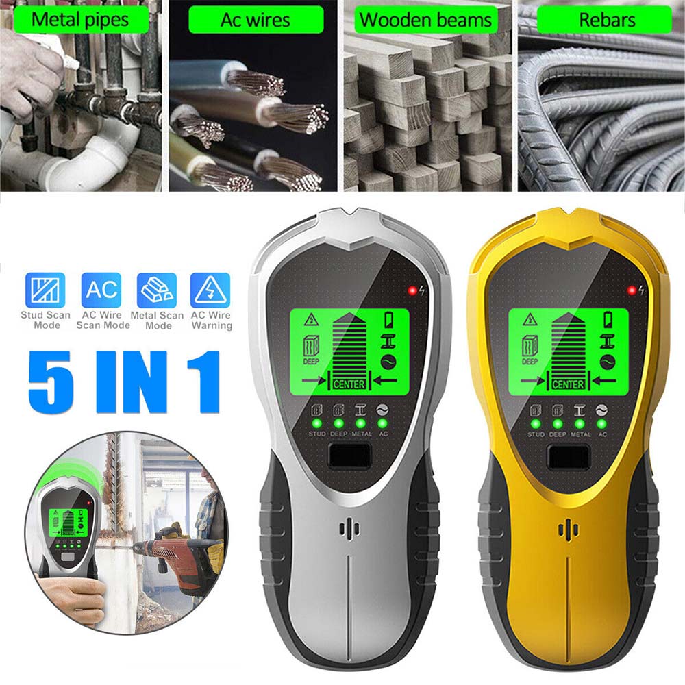 5 in 1 LCD Stud Finder Pipe Sensor Metals Wire Detector Electric Wall Scanner
