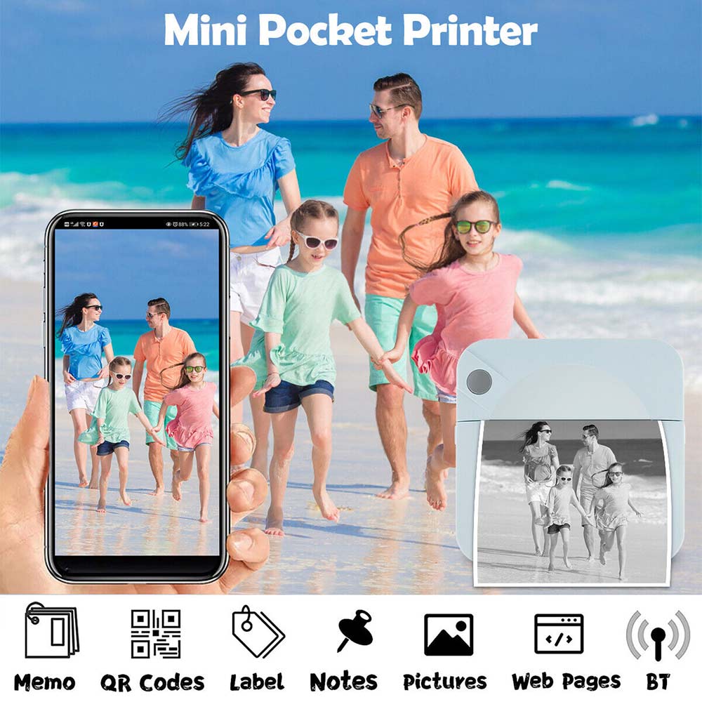 Mini Pocket Printer Bluetooth Wireless Thermal Printer Printing Paper Inkless