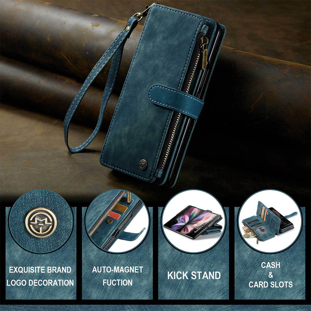 For Samsung Galaxy Z Fold3 / Z Fold4 Case Flip Leather Zipper Wallet Stand Cover