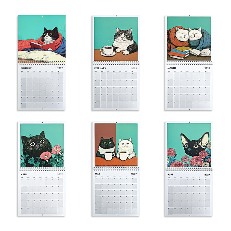 2027 Wall Calendar Cats Reading Books – Cat Lover Monthly Planner Gift