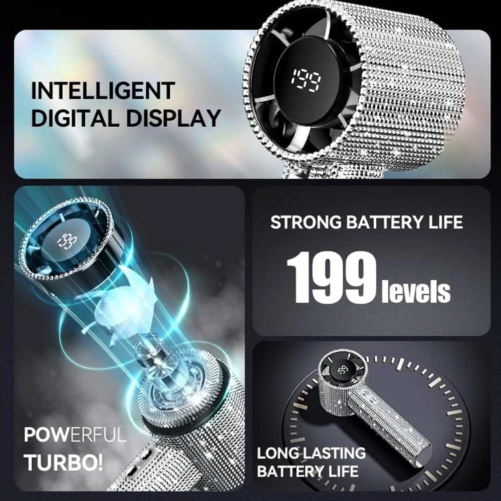 S5 Full White Diamond Handheld Turbo Fan - 199-Speed Portable LED Display Mini Fan