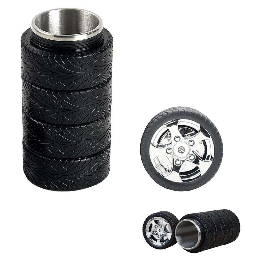 Tire Design Coffee Mug - Stainless Steel Thermal Cup, 11 oz / 300ml