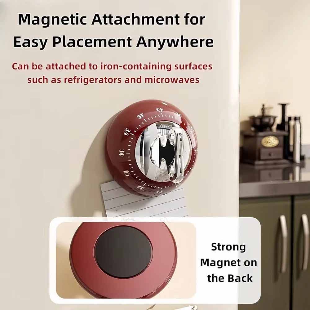 Manual Magnetic Kitchen Timer – Mechanical Mini 60-Minute Countdown Cooking Timer