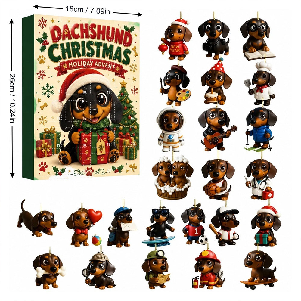 24-Day Dachshund Advent Calendar – 2D Acrylic Christmas Countdown Ornament