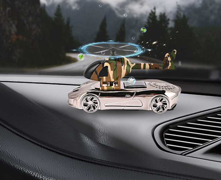Solar-Powered Car Perfume Diffuser - Rotating Helicopter Air Freshener