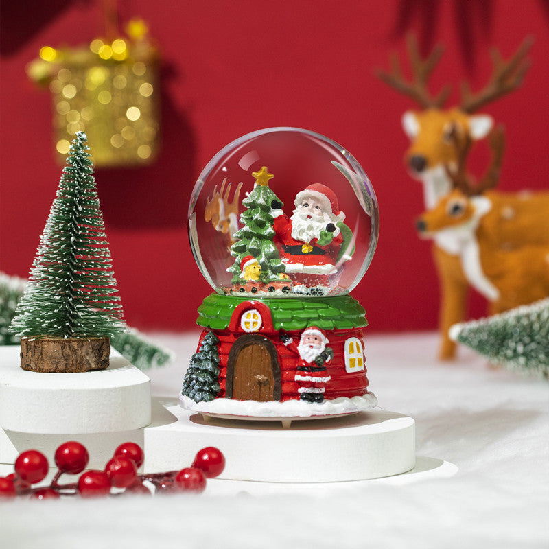 Musical Snow Globe – Christmas Tree & Santa House 12cm Tabletop Decoration