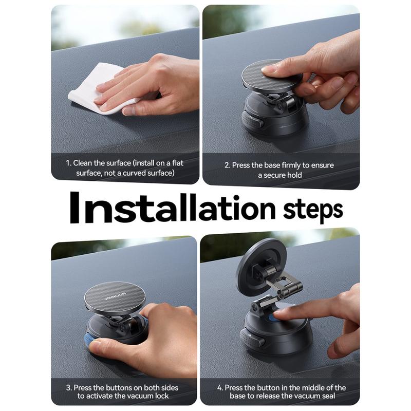 Foldable Magnetic Car Phone Holder with Suction Cup Base, Strong Magnet Stable Mount for Dashboard & Windshield – Black