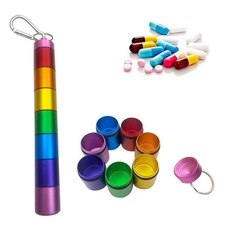 7-Day Pill Box – Waterproof Aluminium Medicine Storage Container with Keychain