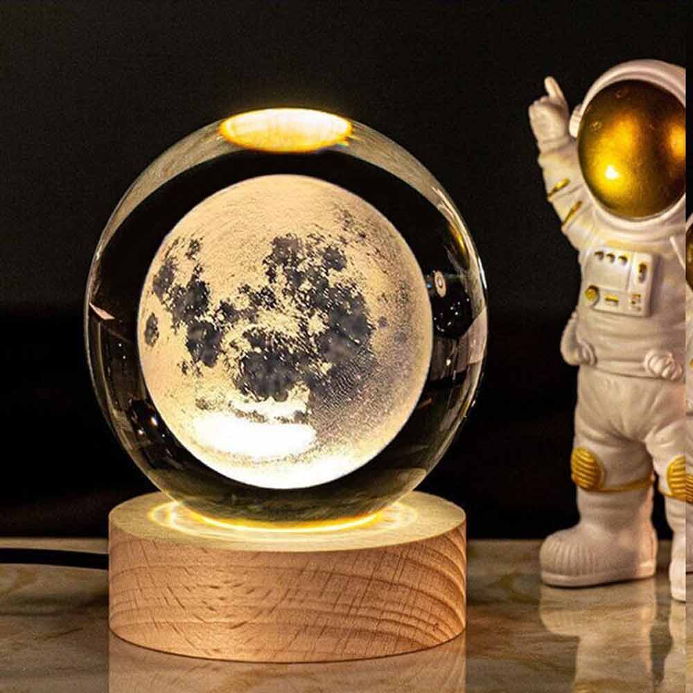 3D Moon Night Light Planet Globe Galaxy LED Crystal Ball Table Lamp Bedside USB