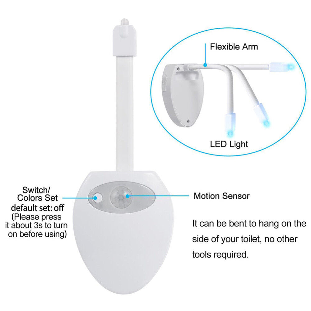USB Rechargeable LED Toilet Bowl Night Light 16 Colors Waterproof Motion Sensor